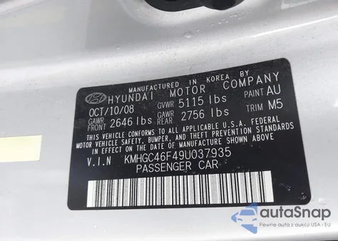 2009 Hyundai Genesis 4.6 z USA, uszkodzony, nr VIN KMHGC46F49U037935